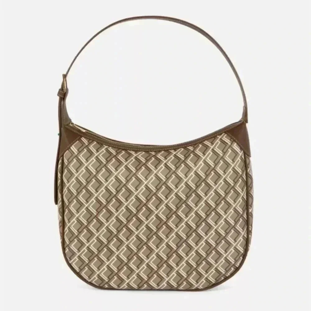 NEW Primark Women's Geo Pattern Monogram Medium Slouchy Hobo Bag - Tan / Brown - Picture 2 of 5